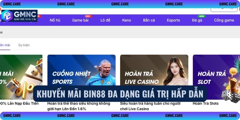 Khuyến mãi Bin88 đa dạng giá trị hấp dẫn
