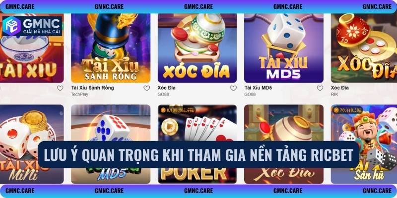 Lưu ý quan trọng khi tham gia nền tảng Ricbet